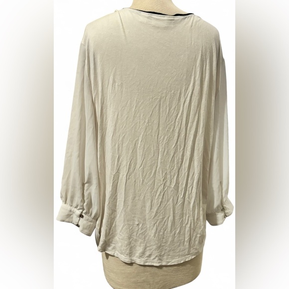 7th Avenue Design Studio New York & Company White & Black Zip-Up Blouse Size XL - Picture 2 of 3